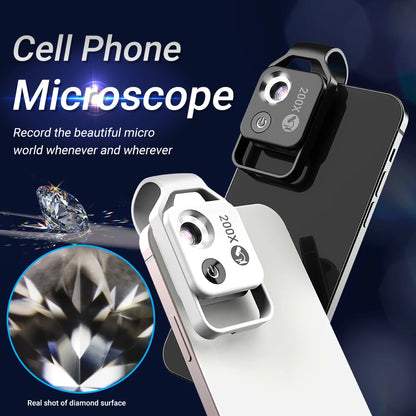 APEXEL Digital 200X Microscope Lens with CPL Mobile LED Guide Light Lamp Micro Pocket Supermacro Lens for Iphone Samsung Phones