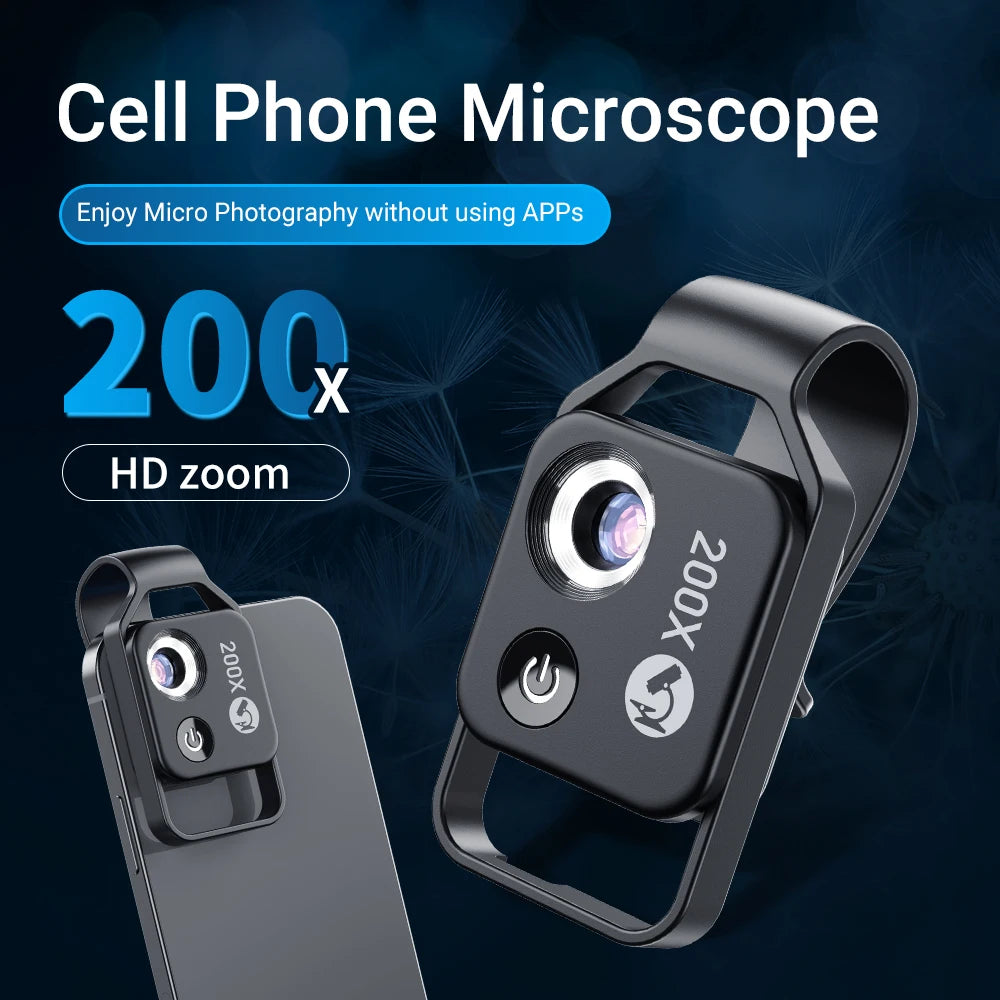 APEXEL Digital 200X Microscope Lens with CPL Mobile LED Guide Light Lamp Micro Pocket Supermacro Lens for Iphone Samsung Phones